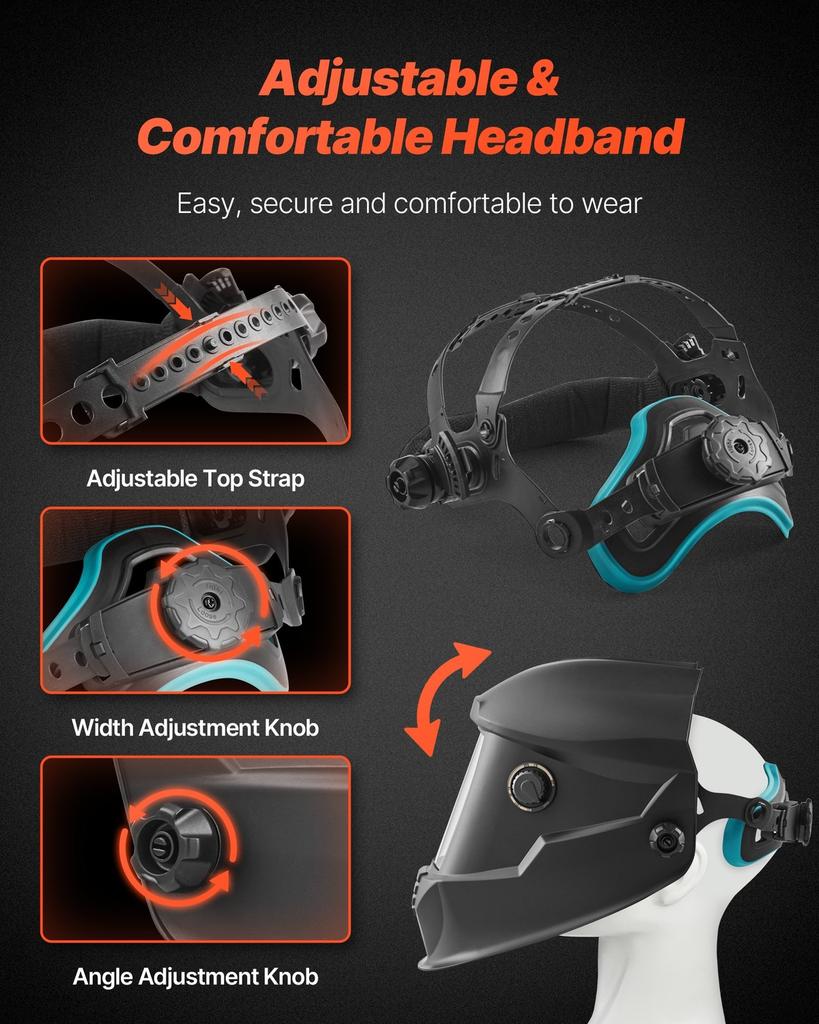 Welding Helmet Auto Darkening, 100 X 59.4 Mm True Color Welding Hood, Solar-Powered Welder Mask with 4 Arc Sensors, Wide Shade 4/5-9/9-13 for TIG MIG