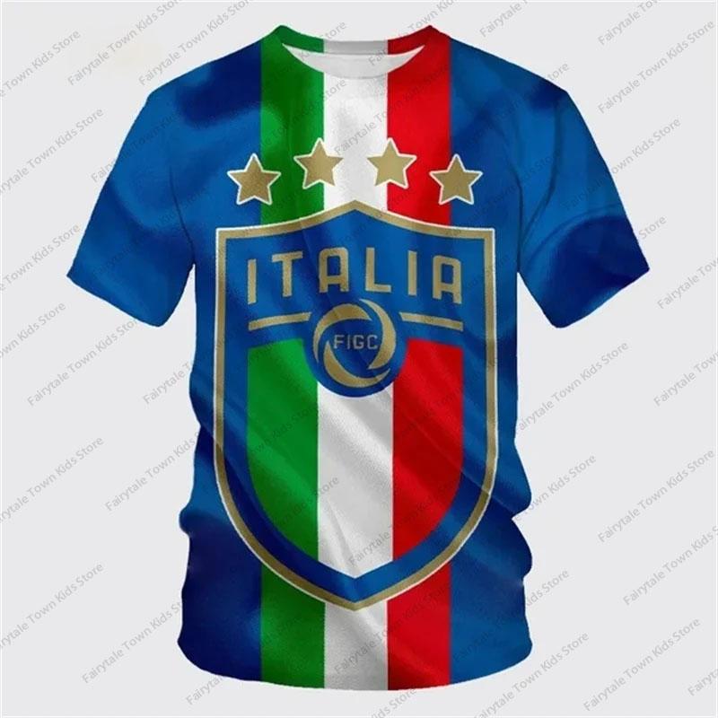 Neues Sommer-T-Shirt für Kinder mit 3D-Druck der italienischen Flagge und Fußball, Persönlichkeit Hip Hop Unisex Mode Lässig T-Shirt Top