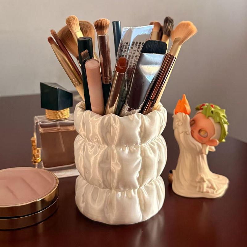 3D Printed Silk Pen Holder Makeup Brush Storage Bucket Cosmetic Stationery Pencil Storage Organizer Desktop Ornaments Figurine