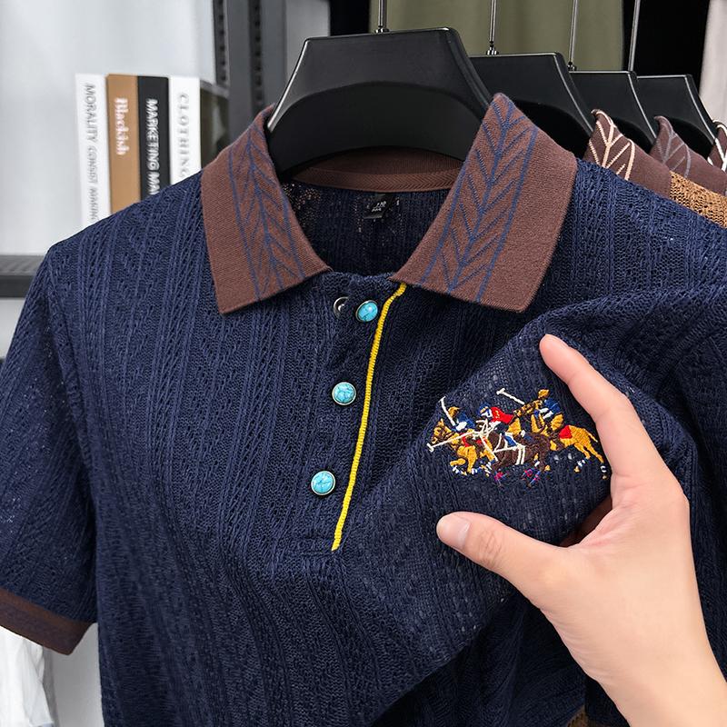 

Men s Polo Shirt Lapel Short Sleeve T-Shirt Summer Horse Embroid Ultra-Thin Breathable Fashion Men swear Top 4XL синій