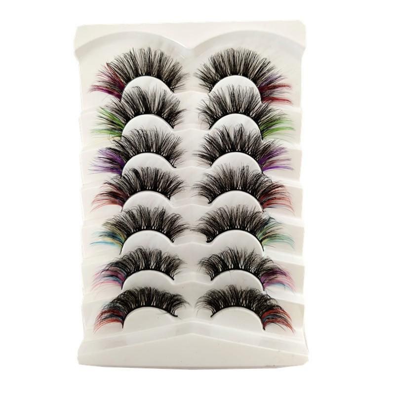 Трансграничные 3D Пушистые Накладные Ресницы - 7 Пар Смешанных Цветов для Макияжа Внешнего Уголка Глаза