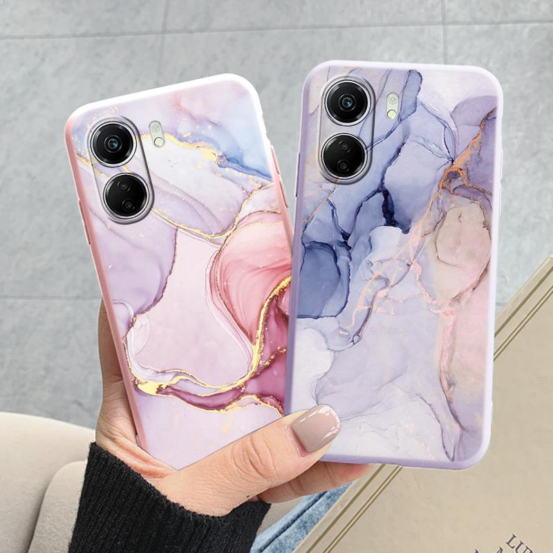 For Redmi 13C Pink Gold Marble Art Fashion Phone Case Soft Silicone Fundas Cover For Redmi13C 13 C Coque Matte Shockproof Bumper