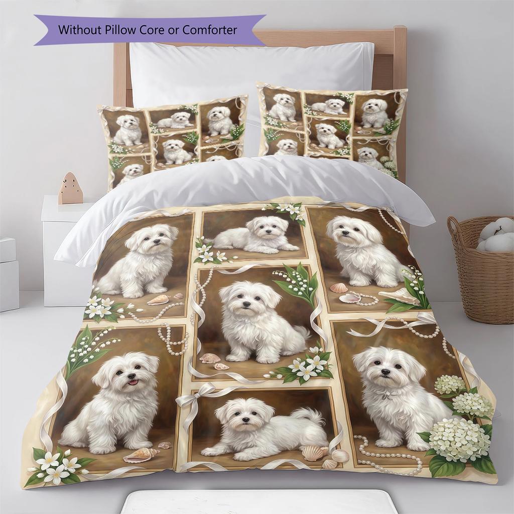 Biancheria da letto con motivo cucciolo e fiori carini, Set piumino Copripiumino Federa Regalo di compleanno per la casa (1 * copripiumino + 2 * federa, senza nucleo)