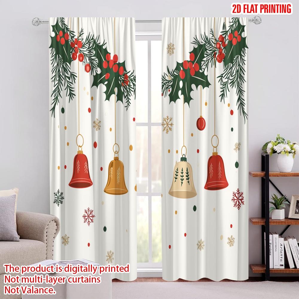 

2pcs,2D plane printing Curtains Digital Printed Christmas Bells Holly Berries (4) Polyester Woven (without rod) Festive Ldeal 52.50 × 116.00 cm 2 pcs