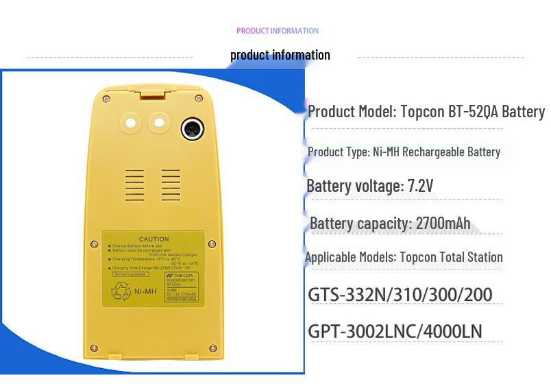 BT-52QA Battery & BC-27CR Charger for GTS332N Total Station Benchmark Observation