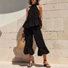1116 Popular Women's Clothing Casual Neck Ruffle Edge Top Seven-point Ruffle Edge Pants Two-piece Set