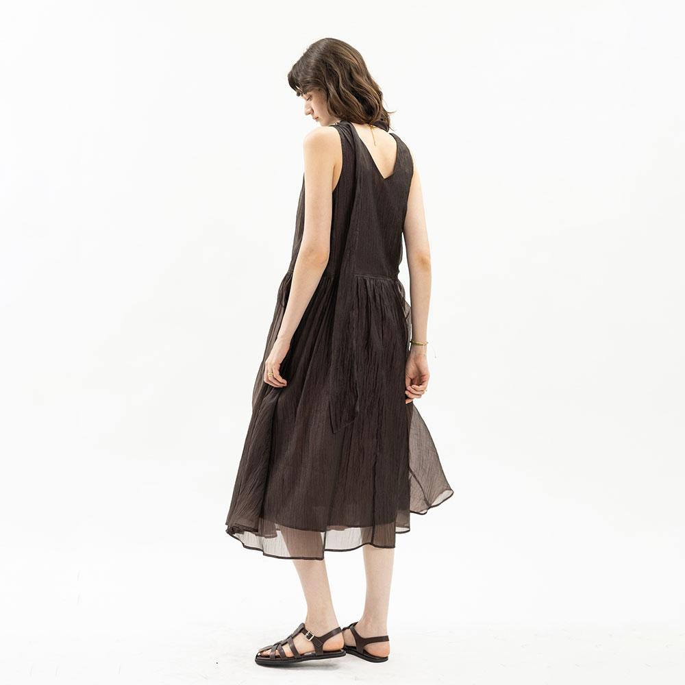 WEDNESDAY DELIGHT Wd_Tie Neck Sheer Sleeveless Dress_Dark Brown