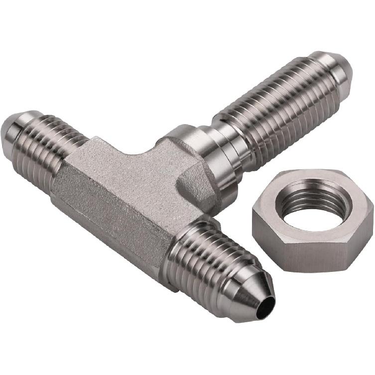3AN Male Stainless Steel Bulkhead Tee T Brake Hose Fitting Adapter with Nut