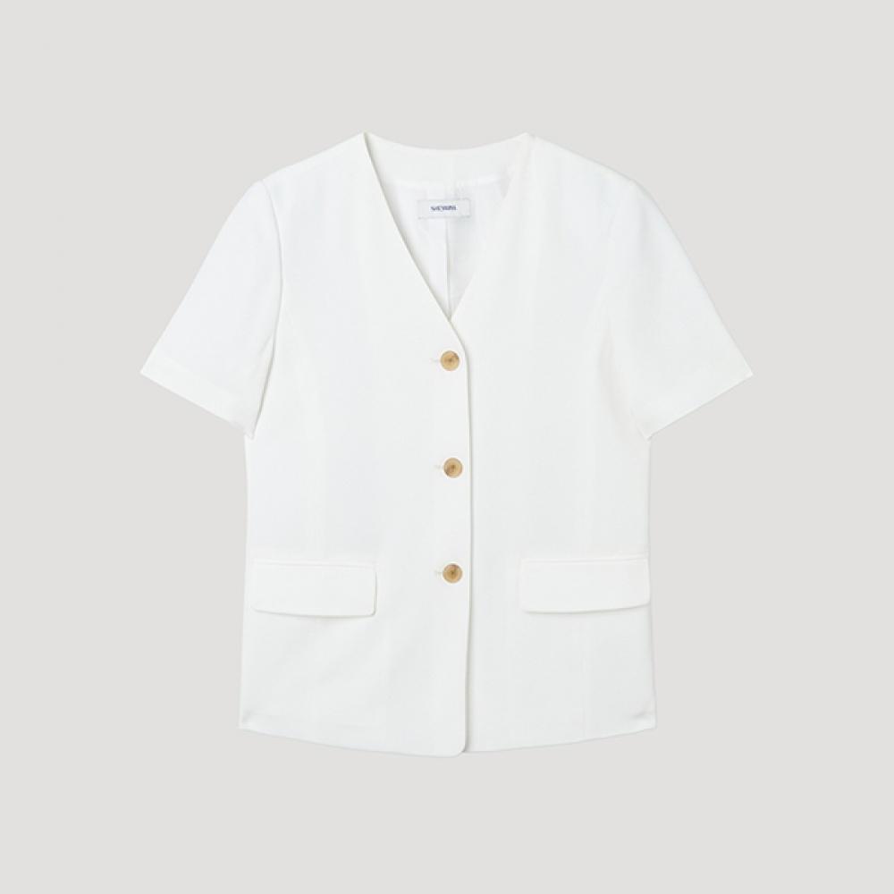

[shs Miss] Жакет с V-образным вырезом и короткими рукавами Swwjkp22080 Wh white/55