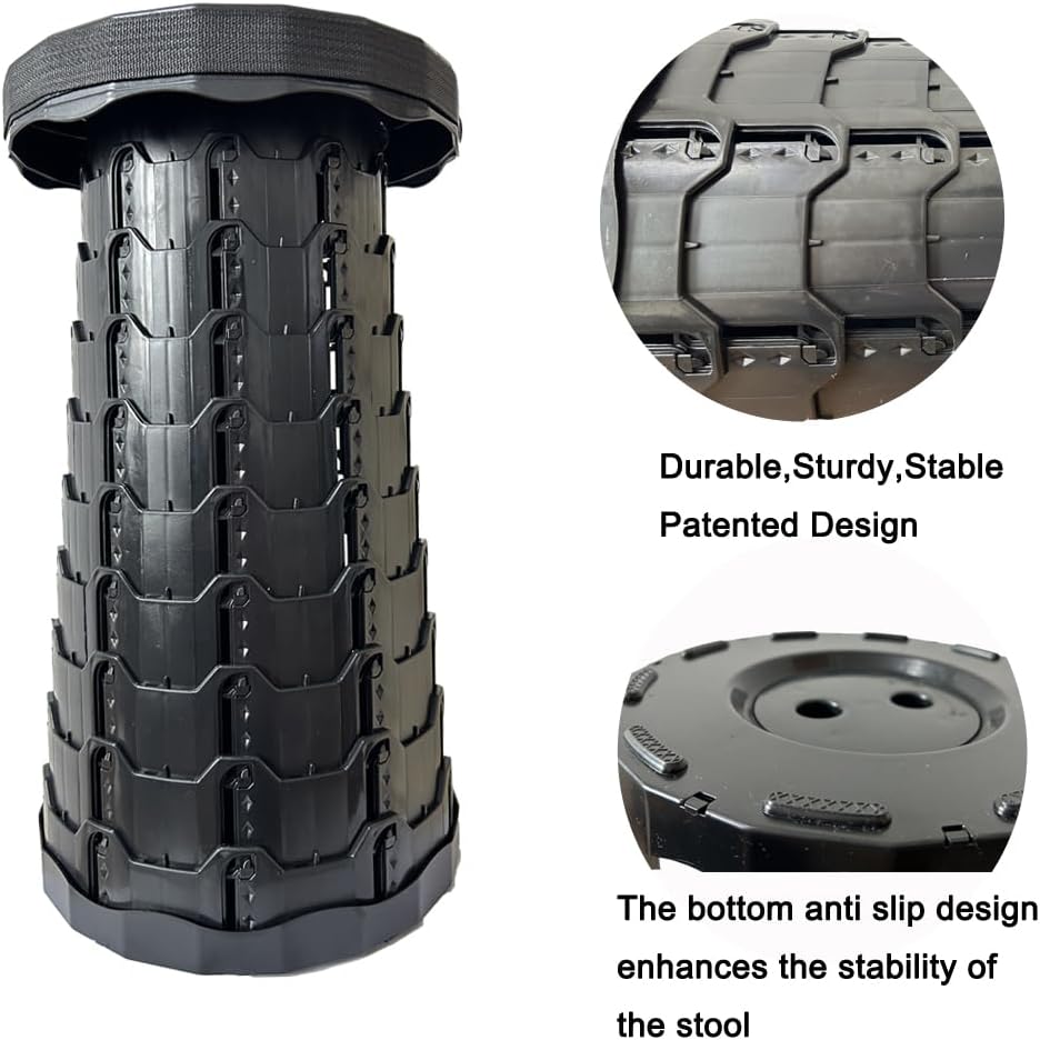 Folding Stool Retractable Portable Outdoor Camping Fishing Adjustable Seat Black