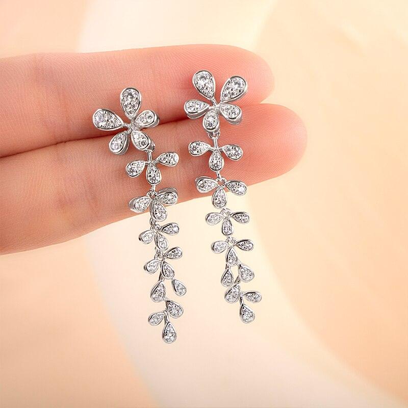 Gica Gema Cercei clasici cu picătură din argint 925 Cercei cu trifoi cu patru foi de zircon Bijuterii fine Cadouri de nuntă