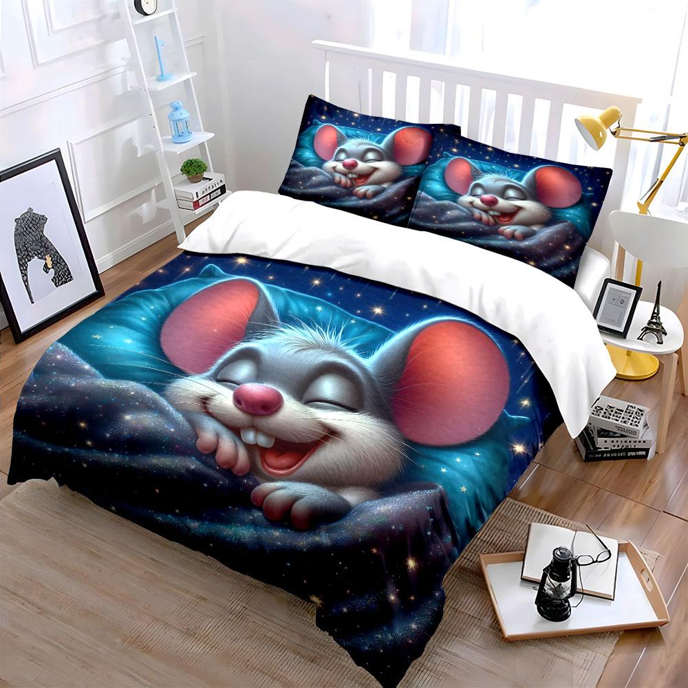 Cute Mouse Bedding Set - Kids Room Decor Soft Comfortable Duvet Cover Bedding Set Included 1*Duvet Cover & 2*Pillowcases, Gift