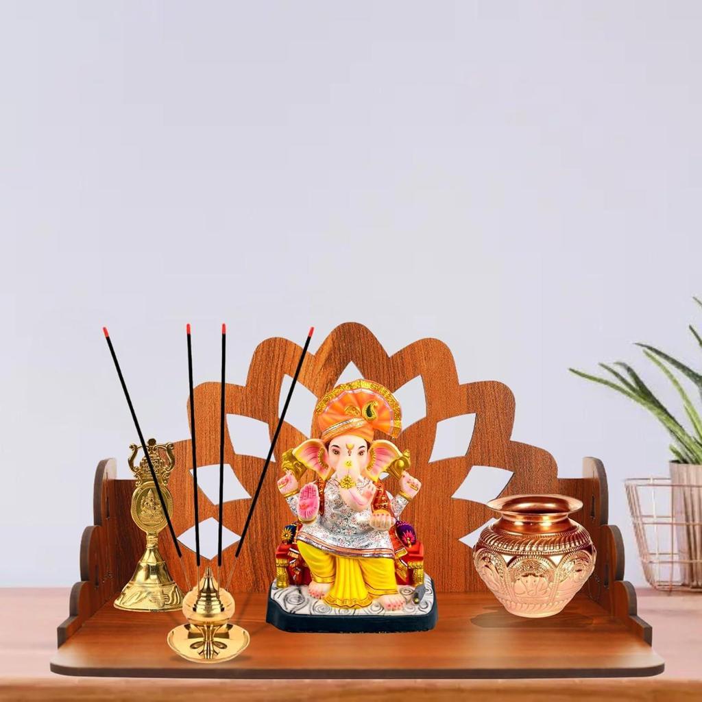 Pattern Pooja Mandir for Home & Office, Wall Mounted Wooden Temple, Pooja Stand with Storage Cabinet, Home Decor, Small & Big Size (Mandir Design 7)