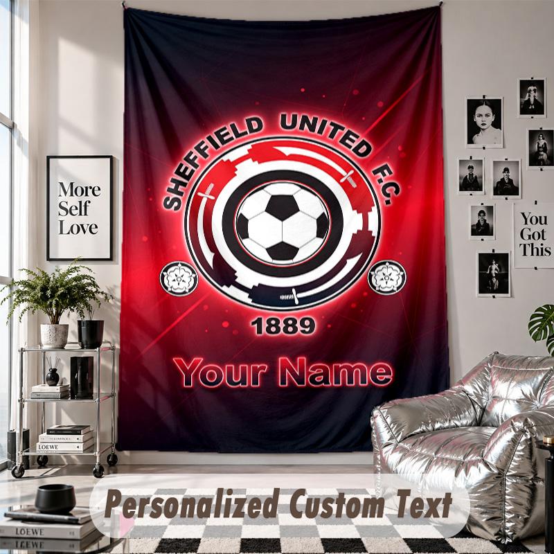Wall Hanging Tapestry With Custom Name & Text, Sheffield United FC Decorative Tapestry For Bedroom