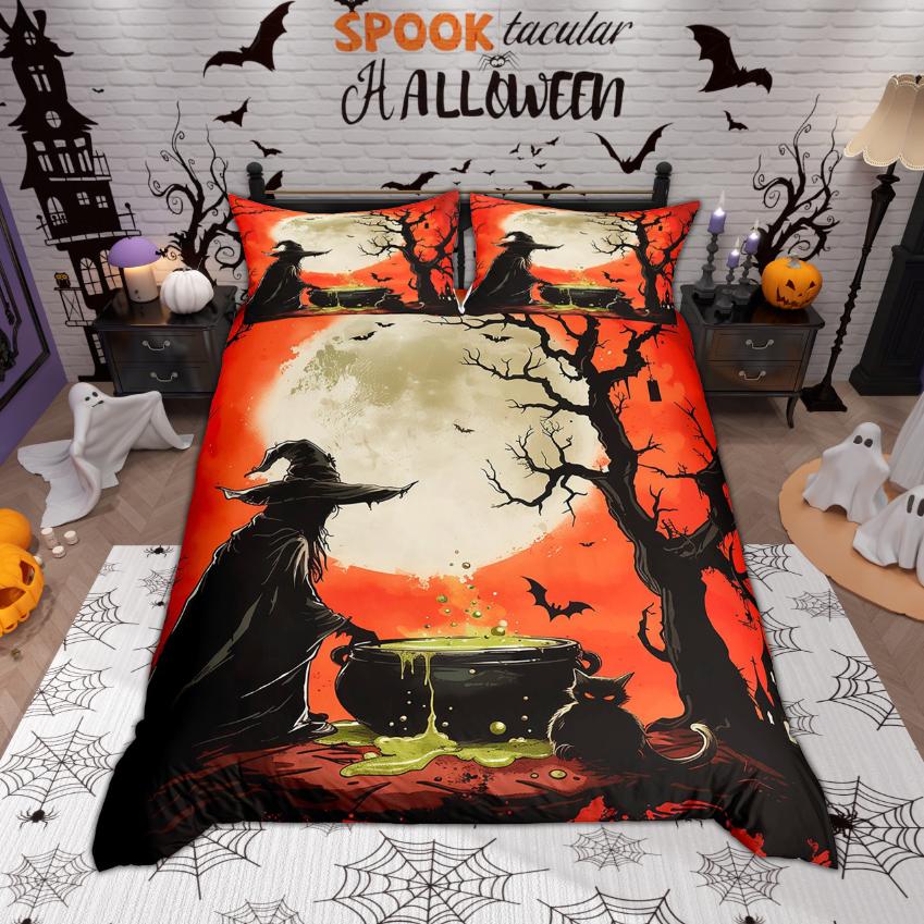 Homewish Magic Witch Duvet Cover Set Halloween Pumpkin Bedding Set Festival Theme Quilt Cover Set