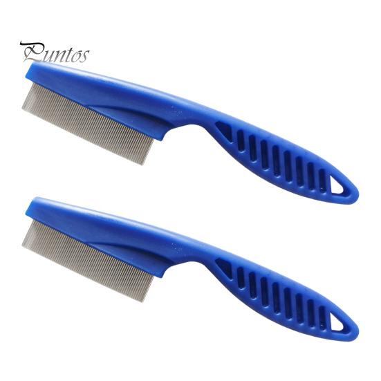 

2 шт. расческа для удаления пятен от блох для домашних животных, расческа из нержавеющей стали с мелкими зубьями, щетка для ухода за домашними животными, массажная расческа для домашних животных, собаки, щенки синий