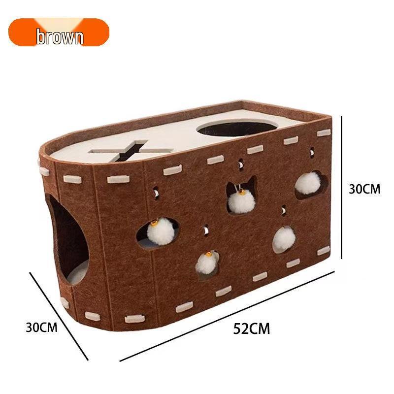 All-Season Cat Bed & Scratching Board with Toy – Double-Layer Felt Nest for Self-Entertainment & Stress Relief 52*30*30CM