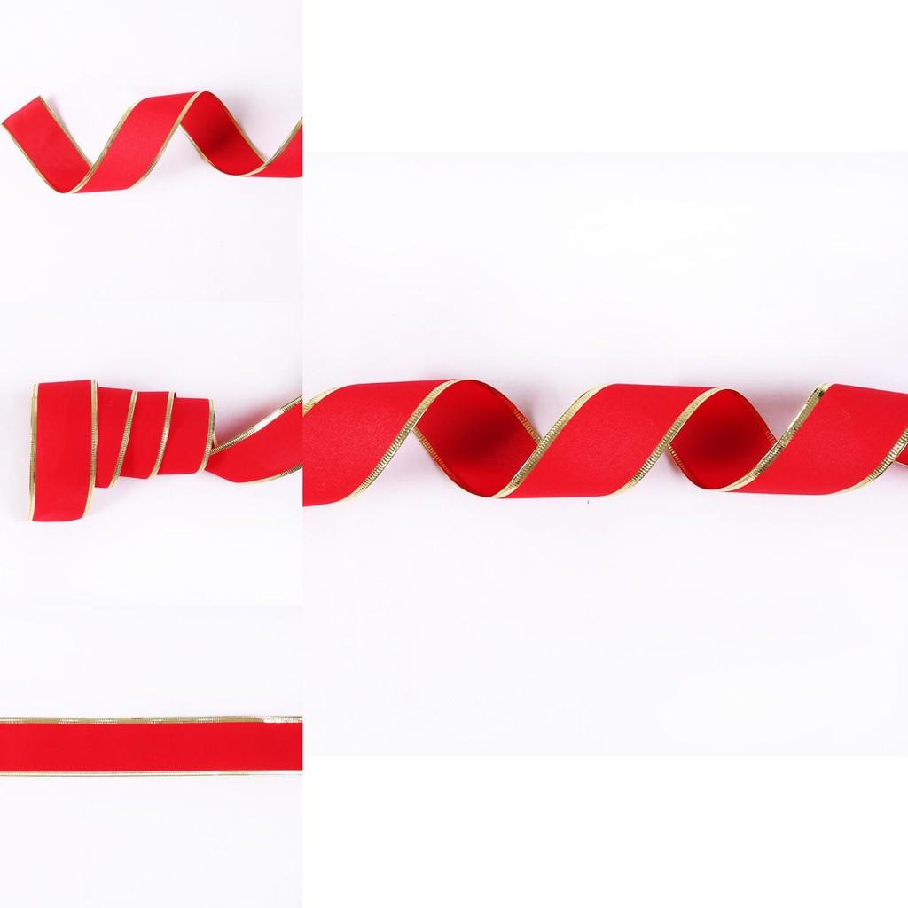 Luxurious 10 Meter Soft Velvet Red Ribbon With Gold Edge For Christmas Tree Decorations
