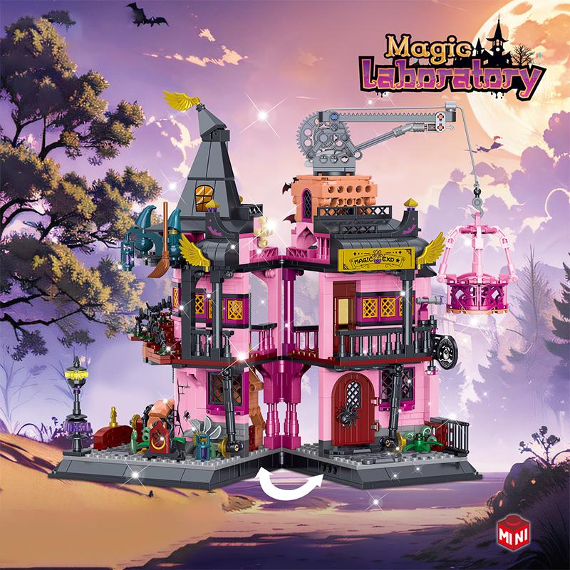 Halloween Magic Laboratory Magic Witch House Shop Mini Model Building Block City DIY Store Assembly Brick Toys For Children Gift