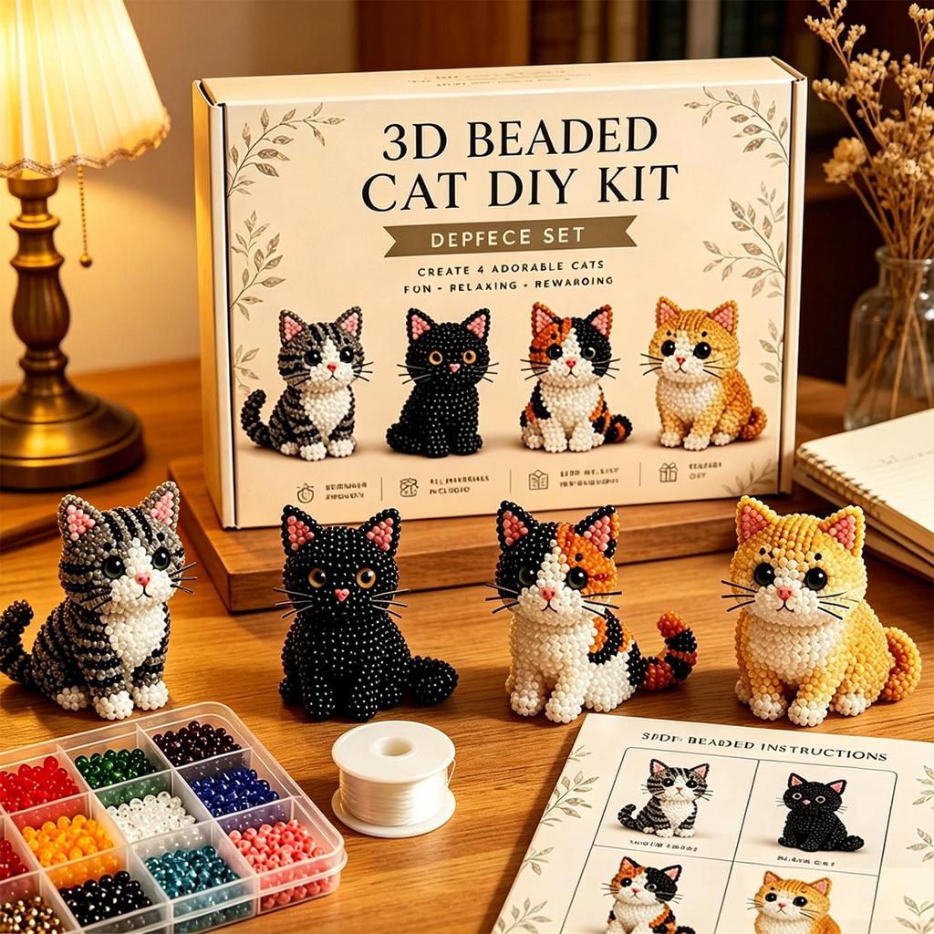 Kit per Perline Animali Fai da Te Set Creativo Gatto 3D con Perline per Decorazione Scrivania Libreria Bomboniere Capodanno Lezione d'Arte in Ufficio Regalo Festivo