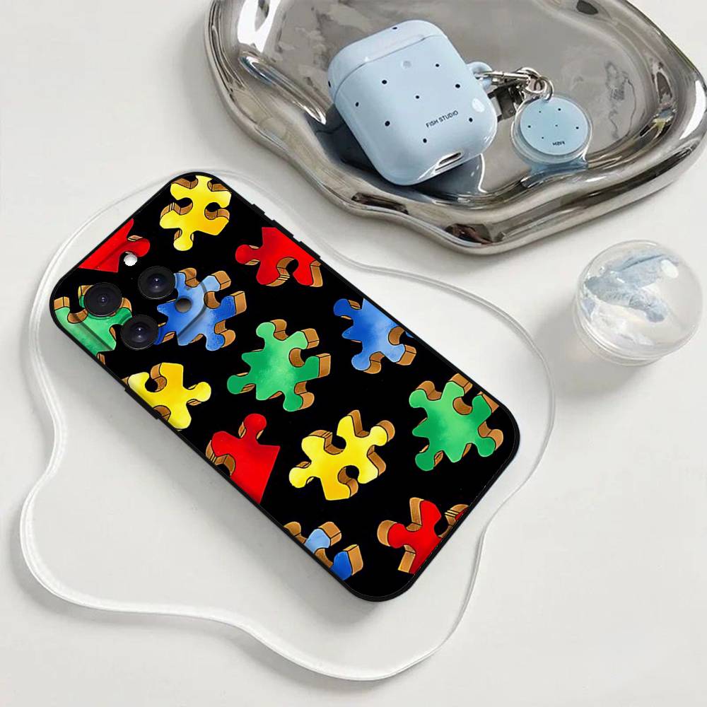 Autism Support Puzzle Phone Case Phone Case For Iphone 17 16 15 11 13 14 Pro Max X Xr Xs Max 12mini Black Shell Cover Case