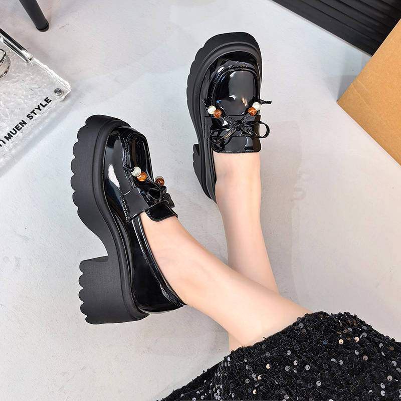 Thick-soled women's new autumn skirt heightening British style versatile small leather shoes single shoes women