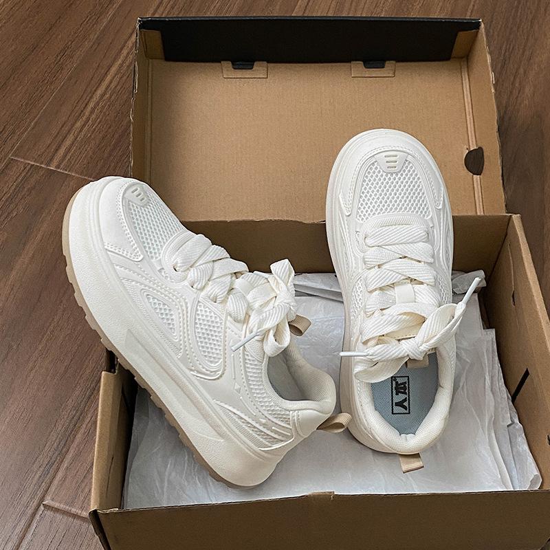 

Mesh casual breathable board shoes women s shoes 2024 thick-soled new versatile summer ins tide sports super soft little white shoes 35 грязно-белый