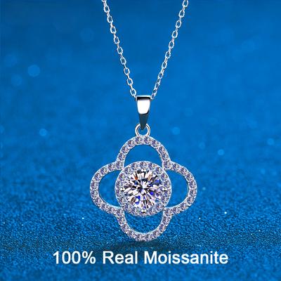 Culoarea D 100% Moissanite Real Colier pentru femei Placat cu aur de 14K Colier cu pandantiv cu flori de argint Sterling Cadou de nuntă de Crăciun