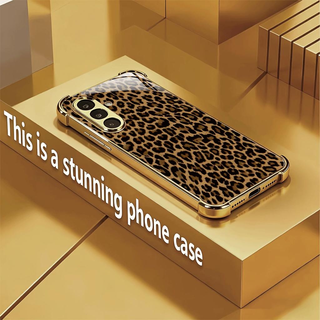 Neue vergoldete Glas-Handyhülle mit Leopardenmuster, Geeignet für Samsung S26/S25, S24/S23/S22/S21/S20, Etc.. Modelle