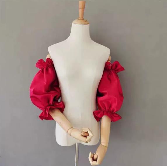 Detachable Satin Puff Arm Cuffs, Ruffled Elastic Bubble Sleeve Covers, Off Shoulder Fake Sleeves for Wedding Dress Bridal Gown Cosplay Costume