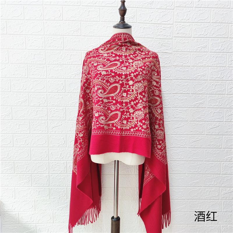Paisley Flowers Embroidery Cashmere Scarf Women Winter Pashmina Tassel Shawl Elegant Ladies Thicken Warm Blanket Scarves Wraps