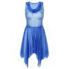 Women Glittery Draped Neck Sleeveless Dance Dress See Through Asymmetrical Hem Performance Gown