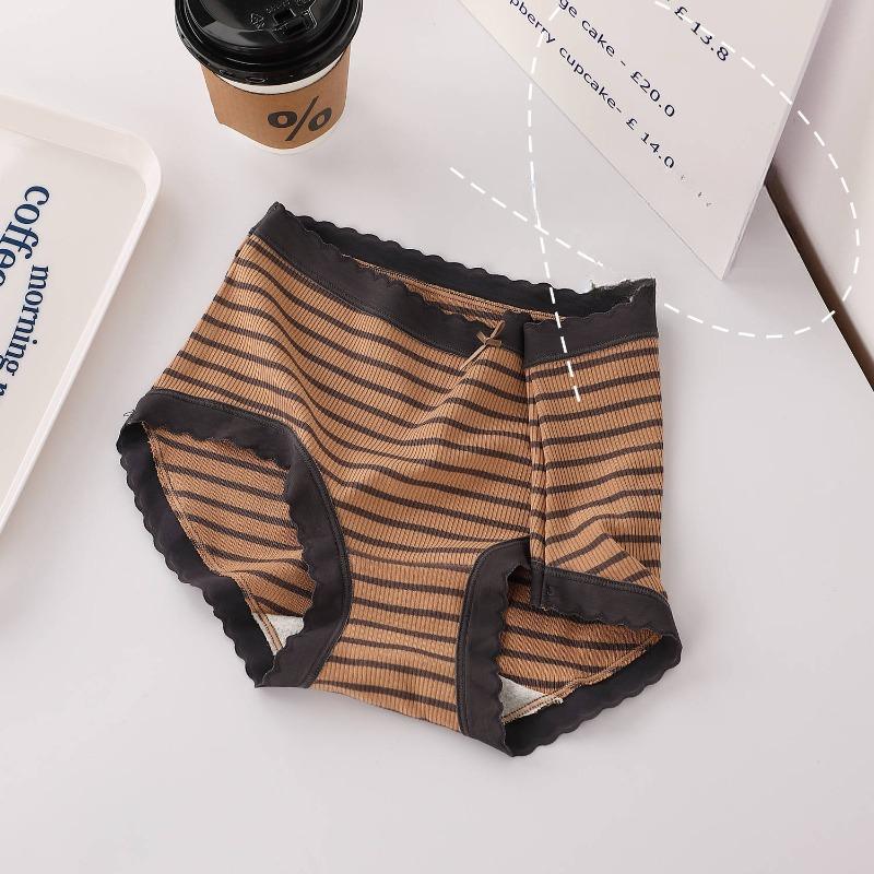 

Oversized Mid Waist Panties with Breathable and Antibacterial Stripes and Triangle Women’s Panties One size хакі
