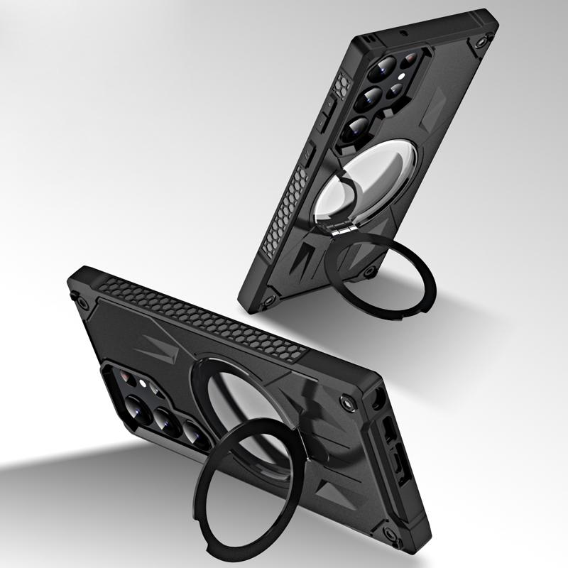 

Для магнитной беспроводной зарядки Magsafe Металлический чехол-стендер для Samsung Galaxy S23 S22 Ultra Plus TPU + PC Ring Ударопрочный чехол для телефона