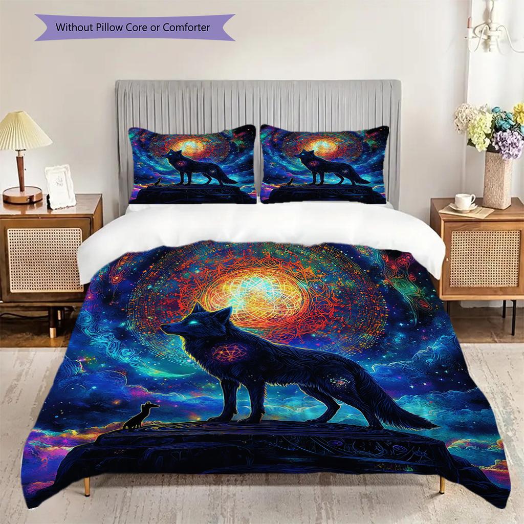 Wolf Pattern Bedding Quilt Set Quilt Cover Pillowcase Home Decoration Birthday Gift (1 * Duvet Cover + 2 * Pillowcase, Without Core)