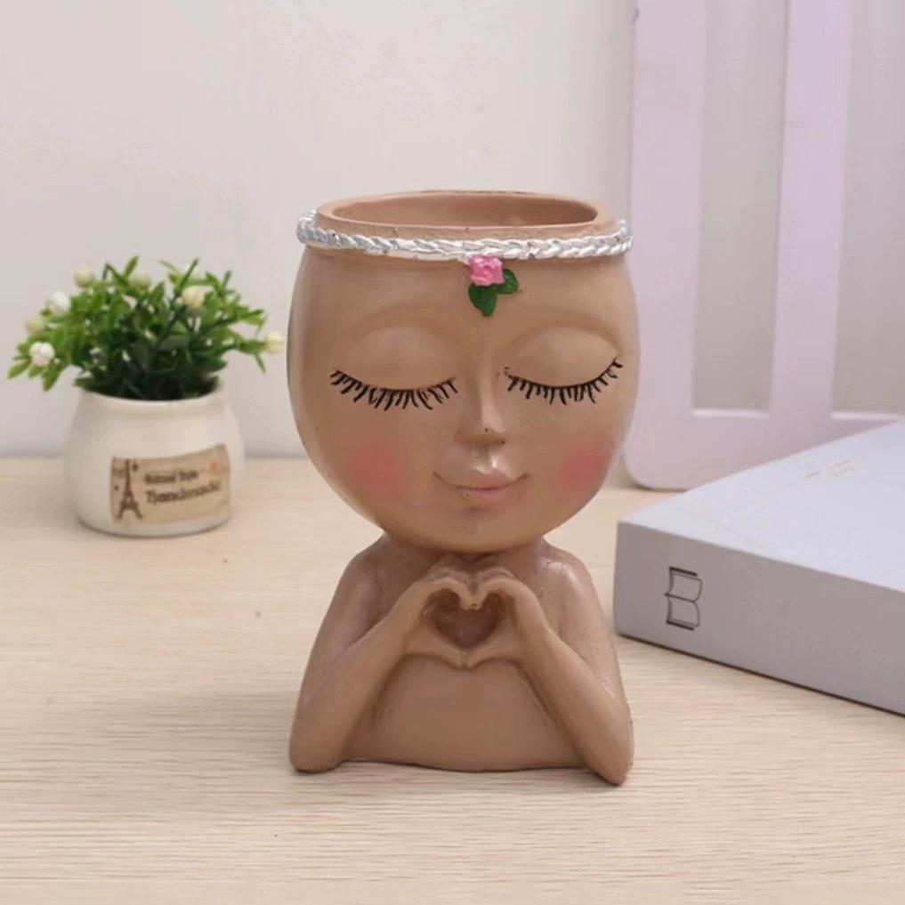 

Creative Elegant Girl Meditation Potted Plant Embellishment Pink Rose Face Vase Indoor Outdoor Garden Decoration Medium