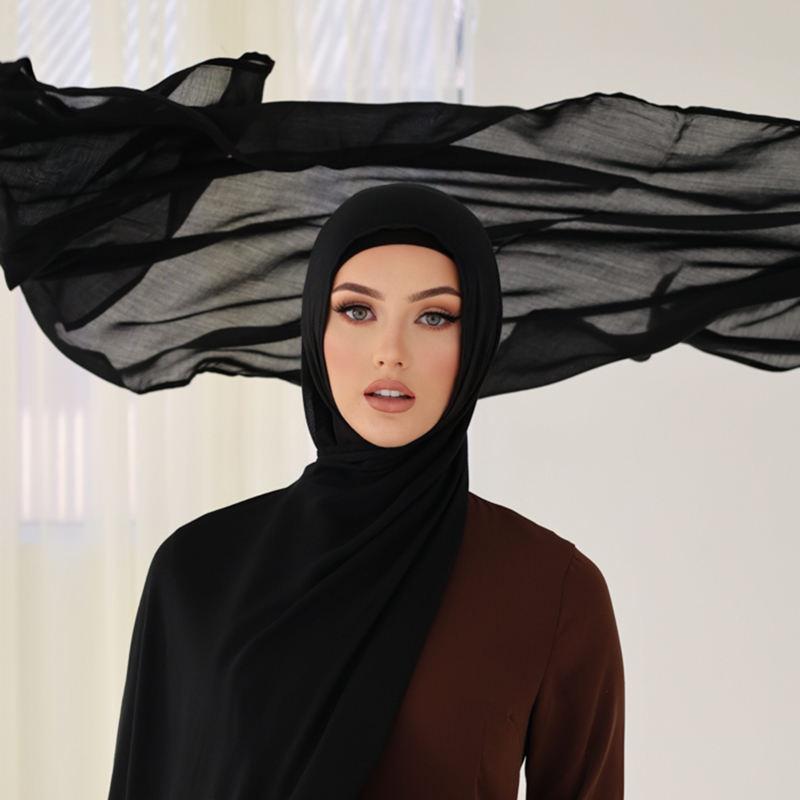 100% Viscose Double Stitches Edge Scarf Hijab Femme Solid Color Long Shawl Muslim Foulard Headscarf Pashmina