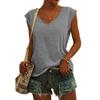 Women's Casual V-Neck Loose Fit T-Shirt Solid Color Cap Sleeve Blouse Tank Tops