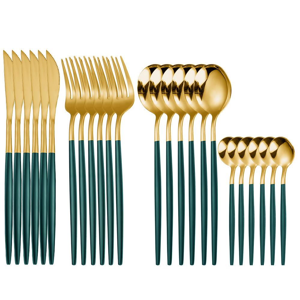 

Набор столовой посуды из нержавеющей стали, 24 шт., кухонный набор столовых приборов зеленого золота, нож, вилка, ложка, столовые приборы, посуда, минималистская посуда
