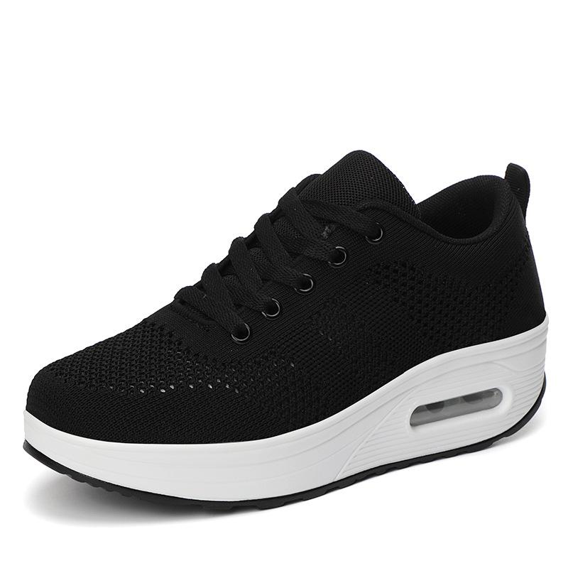 Autumn new fly-woven mesh breathable sports casual shoes platform rocking shoes air cushion shoes women
