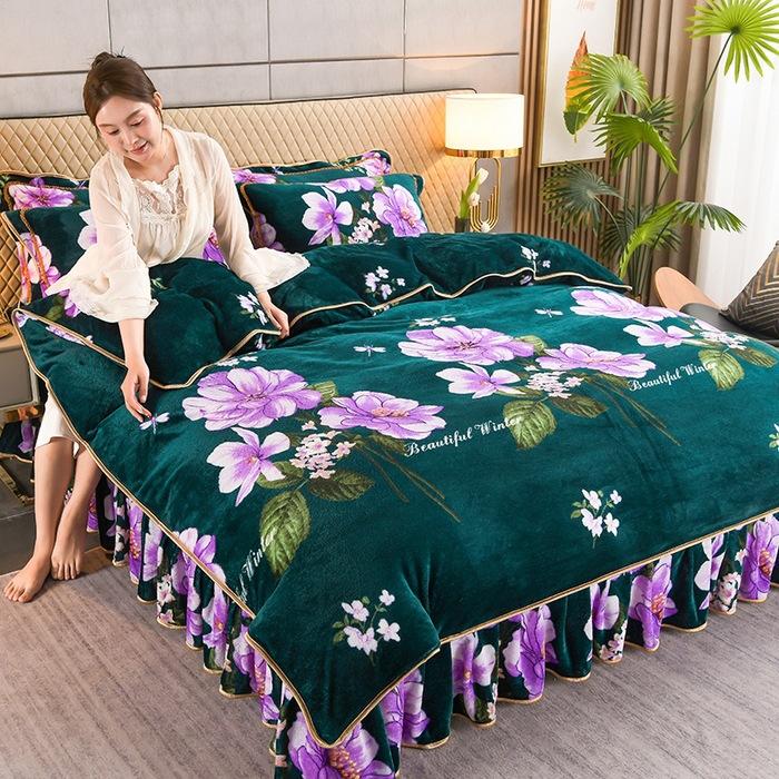 Maternal And Infant Grade Thickened Milk Fleece Four-Piece Set, Double-Sided Coral Fleece Fleece Quilt Cover, Flannel Bed Sheet