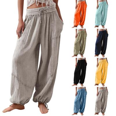 Damenmode Lose Einfarbig Kordelzug Elastische Taille Tasche Freizeithose