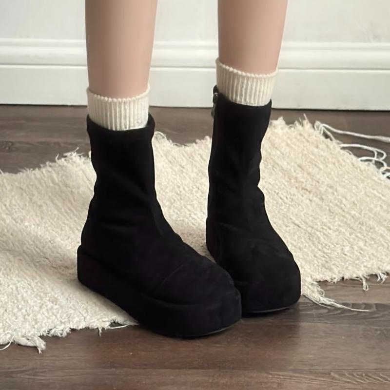 Fashion Platform Thick Bottom Women Ankle Boots Autumn Winter Women's Shoes Female Round Toe Height Increase Short Booties