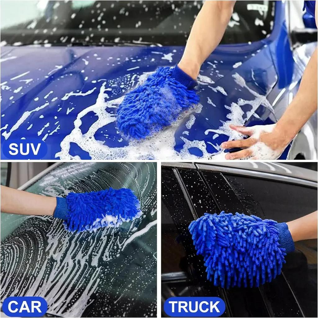 1pcs Car Wash Mitts Chenille Microfiber Wash Mittens Double Sided Scratch-Free Wash Mitt
