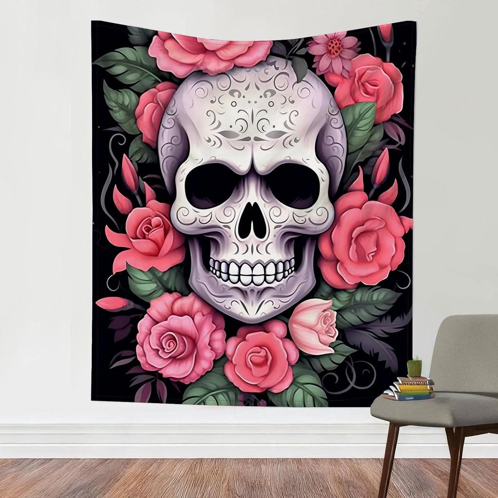 Gothic Tapestry Skull With Beauty Roses Tapestries Vintage Goth Garden Tapestry Wall Tapestry for Bedroom Aesthetic Decor