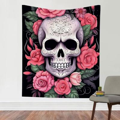 Gothic Tapestry Skull With Beauty Roses Tapestries Vintage Goth Garden Tapestry Wall Tapestry for Bedroom Aesthetic Decor