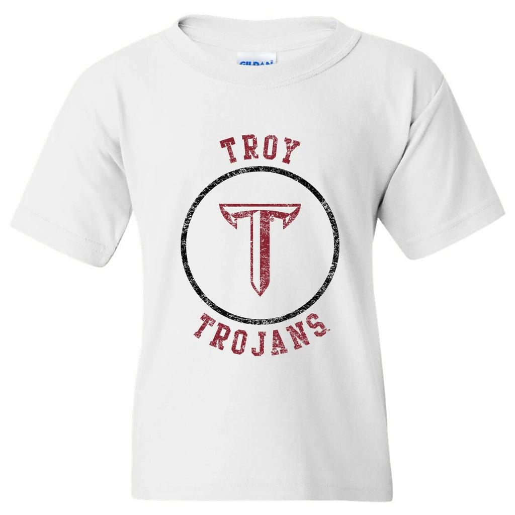 Troy Trojans Distressed Circle Logo Youth T-Shirt - White
