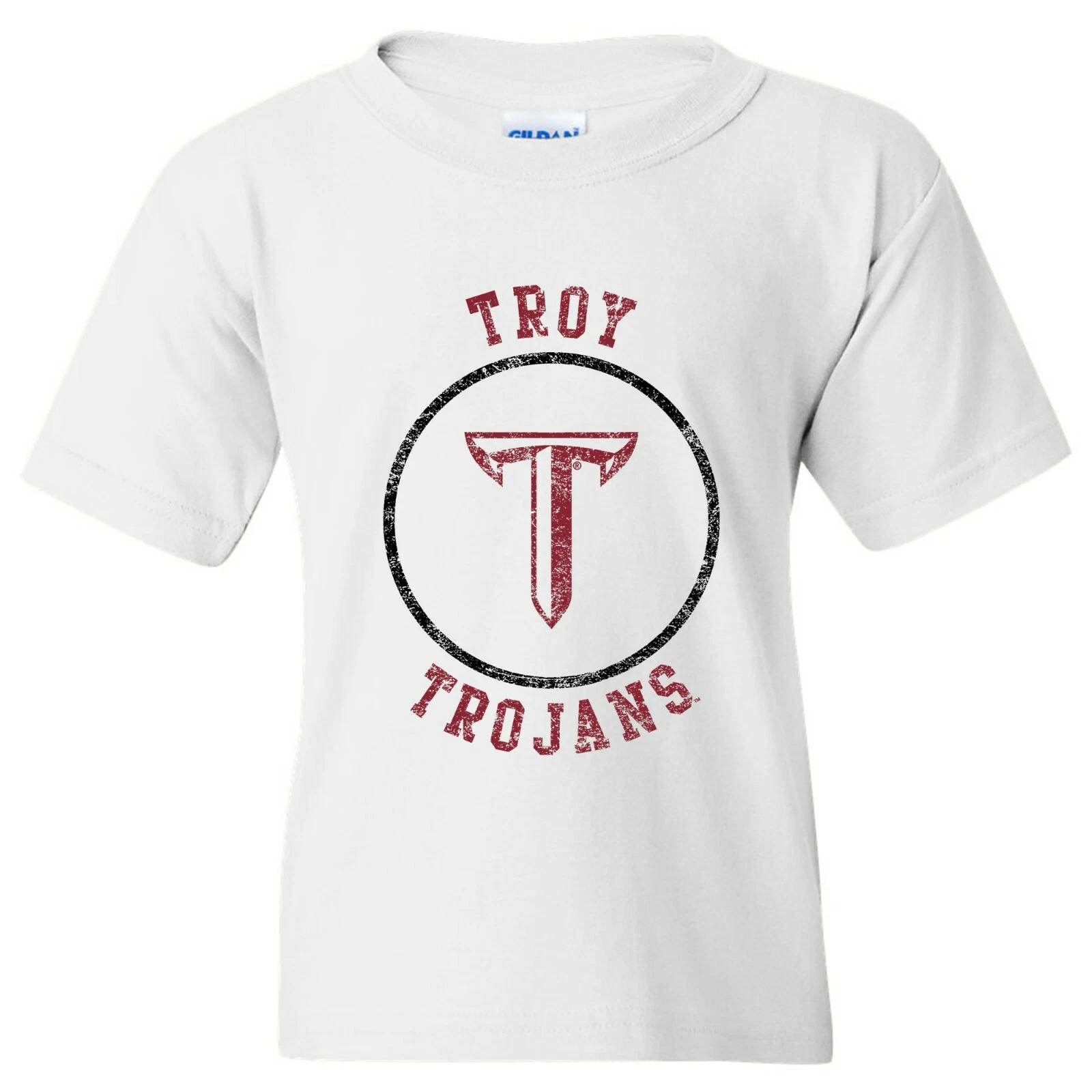 Troy Trojans Distressed Circle Logo Youth T-Shirt - White 2XL