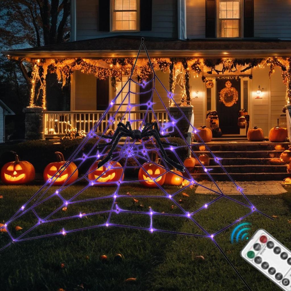 Spider Web Spider Web Outdoor Halloween 8 Light Modes Realistic LED Glow-Up Giant Size For Haunted House Window Door Yard