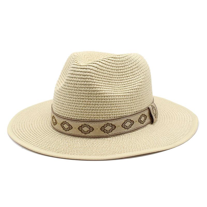 Ethnic Style Retro Red Background Color Matching Straw Hat Men'S And Women'S Sunshade, Sun Protection And Uv Protection Straw Woven Panama Top Hat